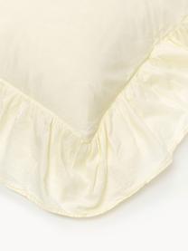 Taie d'oreiller en percale de coton délavé avec volants Louane, Jaune pâle, larg. 50 x long. 70 cm