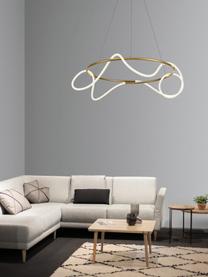 Grote LED hanglamp Tiriac, Lampenkap: acryl, Baldakijn: gecoat aluminium, Wit, goudkleurig, Ø 70 x H 120 cm