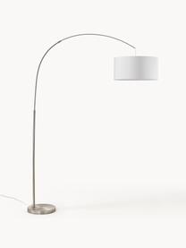 Große Bogenlampe Niels, Lampenfuß: Metall, gebürstet, Lampenschirm: Textil, Chromfarben, Weiß, H 218 cm