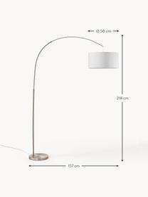 Große Bogenlampe Niels, Lampenfuß: Metall, gebürstet, Lampenschirm: Textil, Chromfarben, Weiß, H 218 cm