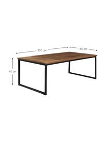 Mesa de centro de madera Randi, estilo industrial, Tablero: madera de mango maciza, Patas: acero con pintura en polv, Madera de mango, negro, An 110 x F 60 cm