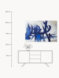 Handgemaltes Leinwandbild Blue Stroke, Weiß, Blautöne, Grau, Hellbeige, B 150 x H 100 cm