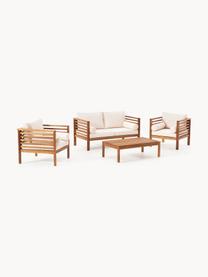 Set lounge para exterior Bo, 4 pzas., Tapizado: poliéster (resistente a l, Tejido beige, madera de acacia, Set de diferentes tamaños