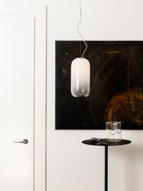 Kleine hanglamp Gople, mondgeblazen, Lampenkap: mondgeblazen glas, Wit, zilverkleurig, Ø 15 x H 29 cm