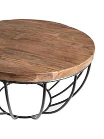 Mesa de centro redonda de teca Sixtine, Tablero: madera de teca, Estructura: metal pintado, Teca, negro, Ø 60 x Al 35 cm