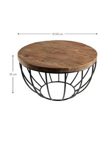 Mesa de centro redonda de teca Sixtine, Tablero: madera de teca, Estructura: metal pintado, Teca, negro, Ø 60 x Al 35 cm