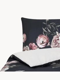Baumwollsatin-Bettdeckenbezug Blossom, Webart: Satin Fadendichte 210 TC,, Schwarz, Mehrfarbig, B 160 x L 210 cm