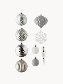 Breukvaste kerstboomhangers Valerie, set van 50, Breukvaste kunststof, Zilverkleurig, wit, Set met verschillende formaten