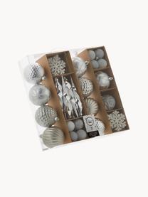 Breukvaste kerstboomhangers Valerie, set van 50, Breukvaste kunststof, Zilverkleurig, wit, Set met verschillende formaten
