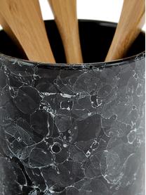 Küchenutensilien-Set Bubble in Marmor-Optik, 4-tlg., Küchenutensilienhalter: Keramik Küchenutensilien, Schwarz, marmoriert, Holz, Ø 11 x H 24 cm