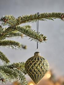 Décorations de sapin de Noël soufflées bouche Hinda, 4 pièces, Verre, Vert foncé, doré, Ø 7 x haut. 10 cm