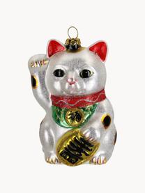 Kerstboomhanger Fortune Cat, Glas, Zilverkleurig, meerkleurig, B 7 cm x H 11 cm