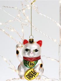 Adorno navideño Fortune Cat, Vidrio, Plateado, multicolor, An 7 x Al 11 cm