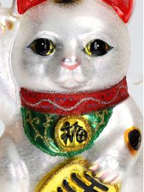 Décoration de sapin de Noël Fortune Cat, Verre, Argenté, multicolore, larg. 7 x haut. 11 cm