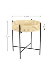 Table d'appoint en métal avec cannage Jaylee, Métal, enduit, Noir, beige, Ø 38 x haut. 45 cm