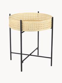 Table d'appoint en métal avec cannage Jaylee, Métal, enduit, Noir, beige, Ø 38 x haut. 45 cm