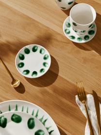 Handbeschilderde dessertborden Sparks met penseelstreek decoratie, 2 stuks, Keramiek, Wit, groen, Ø 12 cm