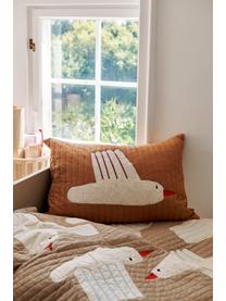 Housse de coussin en coton bio Bird, Brun, blanc, larg. 40 x long. 60 cm