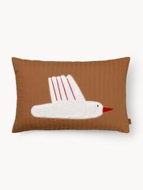 Housse de coussin en coton bio Bird, Brun, blanc, larg. 40 x long. 60 cm