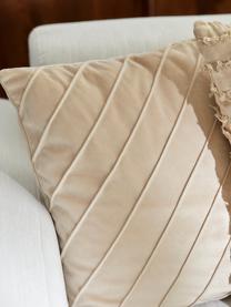 Housse de coussin en velours beige Leyla, Velours (100 % polyester), Beige, larg. 40 x long. 40 cm