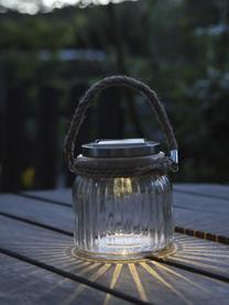 Solar Aussentischlampe Glass Jar, Lampenschirm: Glas, Griff: Sisal, Transparent, Silberfarben, Ø 11 x H 12 cm