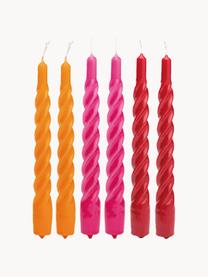 Stabkerzen Mixed Twisted, 6er-Set, Paraffinwachs, Orange, Pink, Rot, H 20 cm