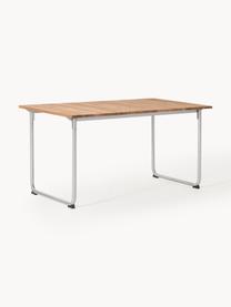 Handgemaakte tuintafel Prato uit teakhout, Teakhout, edelstaal, Teakhout, zilverkleurig, B 140 x H 90 cm