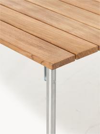 Ręcznie wykonany stół ogrodowy z drewna tekowego Prato, Drewno tekowe, stal szlachetna, Drewno tekowe, odcienie srebrnego, S 140 x G 90 cm