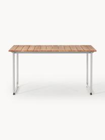 Handgemaakte tuintafel Prato uit teakhout, Teakhout, edelstaal, Teakhout, zilverkleurig, B 140 x H 90 cm