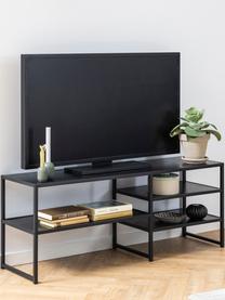 Tv-meubel Seaford van hout en metaal, Plateaus: gelamineerd MDF, gelakt, Frame: gepoedercoat metaal, Antraciet, zwart, B 120 x H 46 cm