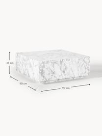 Tavolino da salotto effetto marmo Lesley, Pannello di fibra a media densità (MDF) rivestito con foglio di melamina, Effetto marmo bianco lucido, Larg. 90 x Prof. 90 cm
