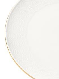 Porzellan-Frühstücksteller Nippon mit Strukturmuster, 4er-Set, Porzellan, Weiß, Goldfarben, Ø 19 x H 2 cm