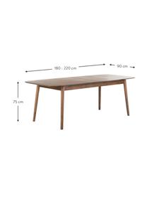 Stół do jadalni Montreux, rozkładany, Blat: płyta pilśniowa średniej , Nogi: drewno kauczukowe, bejcow, Drewno orzecha włoskiego, S 180/220 x G 90 cm