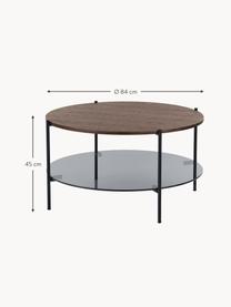 Table basse avec plateau en verre Valentina, Bois de frêne, noir, Ø 84 cm