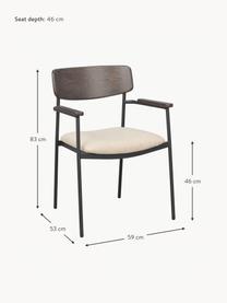 Silla con reposabrazos de madera de roble Maymont, 2 uds., Tapizado: 100% polipropileno Alta r, Estructura: metal con pintura en polv, Tejido beige claro, madera de roble, An 59 x F 53 cm