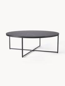 Mesa de centro redonda grande con tablero de vidrio en look mármol Antigua, Tablero: vidrio estampado con aspe, Estructura: acero con pintura en polv, Aspecto mármol negro, negro mate, Ø 100 cm