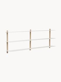 Estante de pared Nivo, Estantes: acero recubierto, Estructura: madera de roble, Madera de roble, blanco, An 118 x Al 42 cm