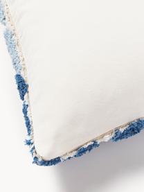 Housse de coussin 45x45 motif végétal tufté Sela, 100 % coton, Tons bleus, blanc crème, larg. 45 x long. 45 cm