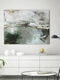 Impression sur toile peinte à la main Hillside, Tons beiges, verts, larg. 120 x haut. 90 cm