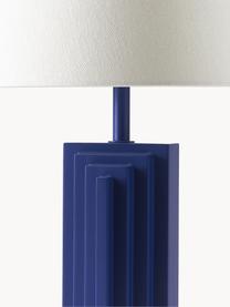 Lampada da tavolo di design Luomo, Paralume: tessuto di lino, Struttura: pannello di fibra di abet, Blu marino, bianco, Larg. 43 x Alt. 61 cm