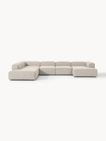 Sofa modułowa z mieszanki lnu Lennon, Tapicerka: 50% wiskoza, 25% len, 15%, Nogi: tworzywo sztuczne Ten pro, Szara mieszanka lnu, S 418 x G 269 cm, prawostronna