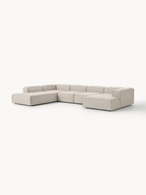 Sofa modułowa z mieszanki lnu Lennon, Tapicerka: 50% wiskoza, 25% len, 15%, Nogi: tworzywo sztuczne Ten pro, Szara mieszanka lnu, S 418 x G 269 cm, prawostronna