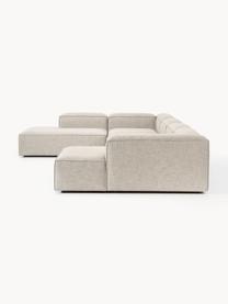 Sofa modułowa z mieszanki lnu Lennon, Tapicerka: 50% wiskoza, 25% len, 15%, Nogi: tworzywo sztuczne Ten pro, Szara mieszanka lnu, S 418 x G 269 cm, prawostronna