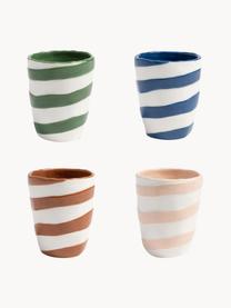 Handbeschilderde beker Oblique, set van 4, Dolomiet, Groen, blauw, beige, bruin, wit, Ø 8 x H 10 cm