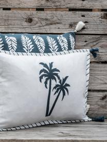 Housse de coussin rectangulaire en velours style ethnique Bali, Blanc, bleu marine