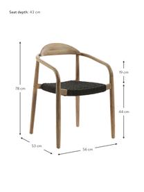 Massief houten fauteuil Nina, Frame: massief eucalyptushout, F, Zitvlak: polyester, uv-bestendig, Bruin, donkergrijs, B 56 x D 53 cm