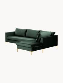 Samt-Ecksofa Luna, Bezug: Samt (100 % Polyester), O, Gestell: Massives Buchenholz, Schi, Samt Dunkelgrün, B 280 x T 184 cm, Eckteil links