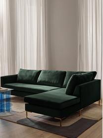 Samt-Ecksofa Luna, Bezug: Samt (100 % Polyester) De, Gestell: Massives Buchenholz, Schi, Füße: Metall, galvanisiert Das , Samt Dunkelgrün, B 280 x T 184 cm, Eckteil links