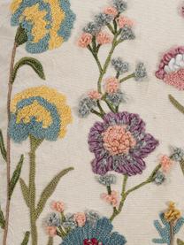 Federa con ricamo floreale Lilotte, Retro: 100% cotone, Beige, multicolore, Larg. 50 x Lung. 50 cm