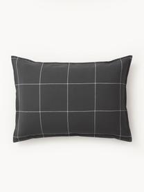 Funda de almohada doble cara de franela a cuadros Noelle, Gris antracita, blanco, An 45 x L 110 cm